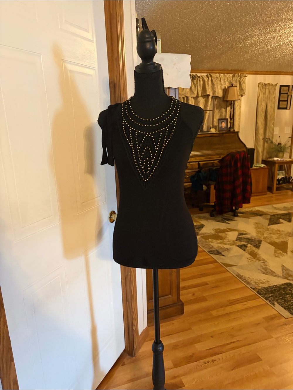 Venus Black Studded Sleeveless Top 21 inches from shoulder